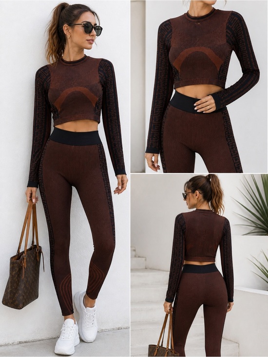 julia by love Pants - Julia by Love | NWOT Brown High-Waist Seamless Leggings Crop Top Active Set (S/M